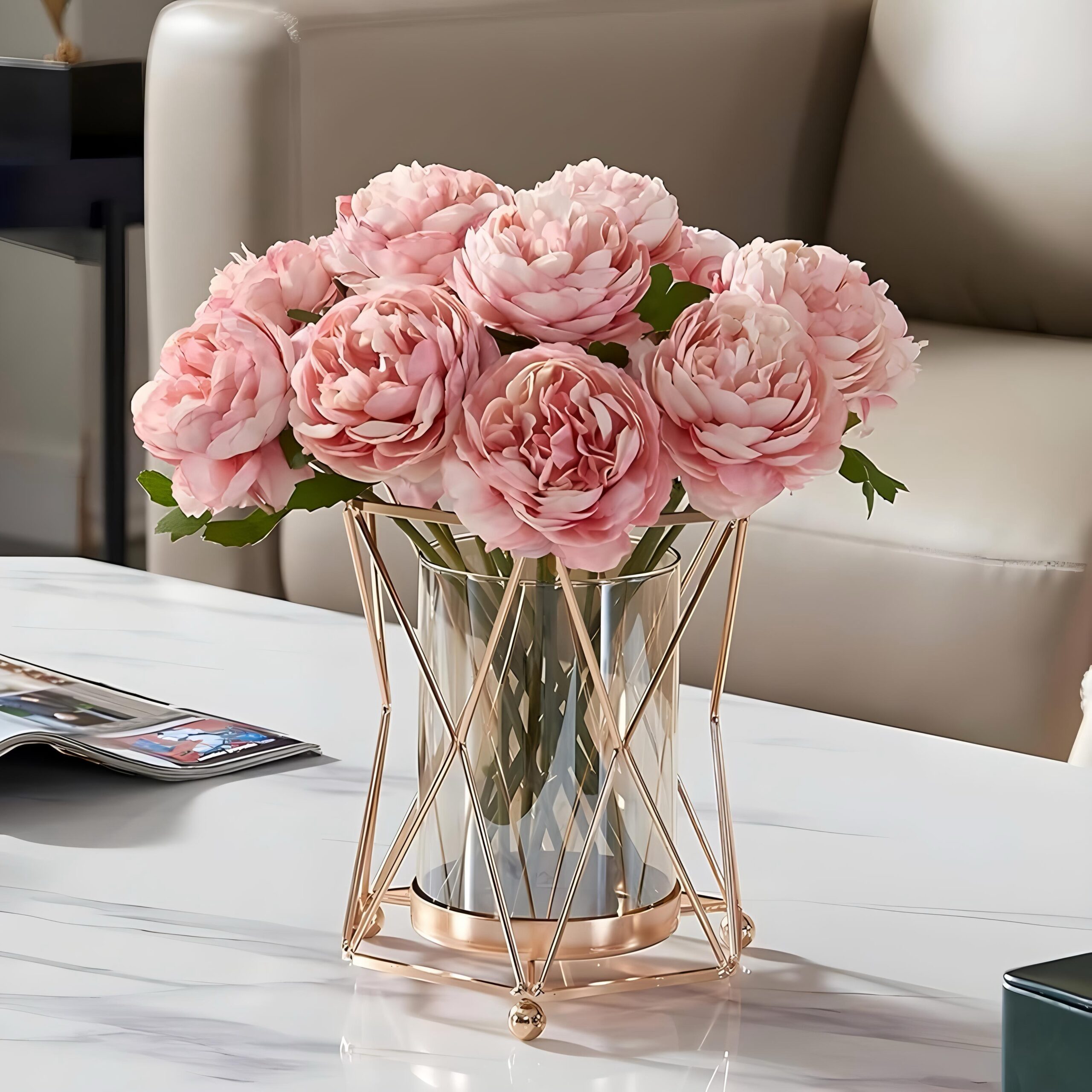 Maxxinn Metal Gold Pillar Flower Vase